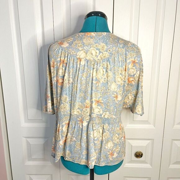Banana Republic Floral Multi Color Crop Flutter Sleeve Kimono Hippie Blouse - Picture 2 of 12
